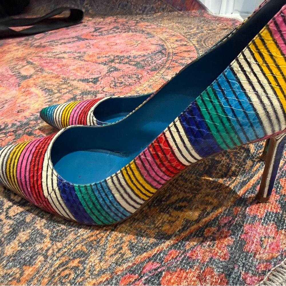 Manolo Blahnik Multicolor Striped Pointed Toe Stilettos